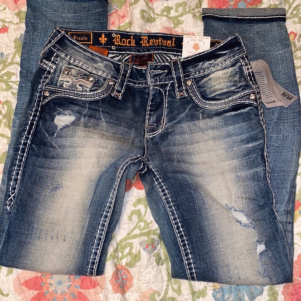 Rock Revival PECOLA 🪬🧿🔮straight leg size 25🌀FULL BLING♨️